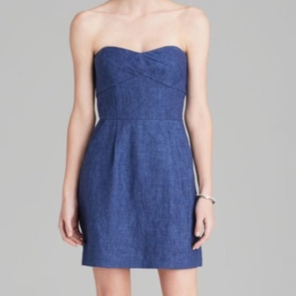 Milly linen dress strapless pockets NWT 12 blue